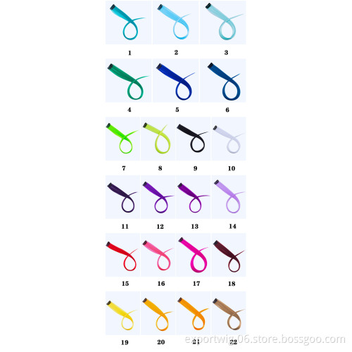 Factory Price Crochet Hair Colorful Synthetic Straight Hair Clip Hair Extension Rainbow Cheapest Party Highlights  Braiding
